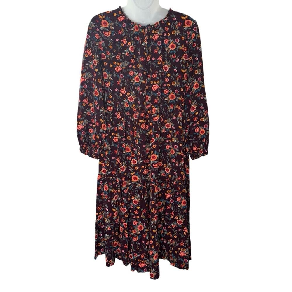 OLD NAVY Women’s Floral Long Sleeve Midi Cottagecore Prairie Dress